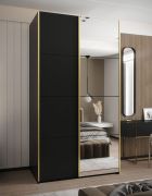 Armadio ad ante scorrevoli "Tampa", nero, 2 ante scorrevoli, 6 scomparti, 2 barre appendiabiti, 1 specchio, Sistema "Soft-Close", 245,5 x 140 x 64 cm