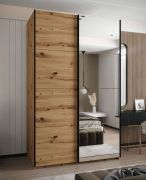 Armadio ad ante scorrevoli "Tampa", color rovere Artisan, 2 ante scorrevoli, 6 scomparti, 2 barre appendiabiti, 1 specchio, Sistema "Soft-Close", 245,5 x 150 x 64 cm