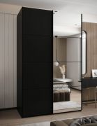 Armadio ad ante scorrevoli "Tampa", nero, 2 ante scorrevoli, 6 scomparti, 2 barre appendiabiti, 1 specchio, Sistema "Soft-Close", 245,5 x 150 x 64 cm