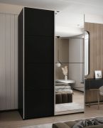 Armadio ad ante scorrevoli "Tampa", nero, 2 ante scorrevoli, 6 scomparti, 2 barre appendiabiti, 1 specchio, Sistema "Soft-Close", 245,5 x 150 x 64 cm