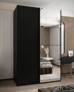 Armadio ad ante scorrevoli "Tampa", nero, 2 ante scorrevoli, 11 scomparti, 2 barre appendiabiti, 1 specchio, Sistema "Soft-Close", 245,5 x 160 x 64 cm