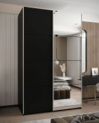 Armadio ad ante scorrevoli "Tampa", nero, 2 ante scorrevoli, 11 scomparti, 2 barre appendiabiti, 1 specchio, Sistema "Soft-Close", 245,5 x 160 x 64 cm