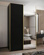 Armadio ad ante scorrevoli "Tampa", nero, 2 ante scorrevoli, 11 scomparti, 2 barre appendiabiti, 1 specchio, Sistema "Soft-Close", 245,5 x 160 x 64 cm