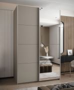 Armadio ad ante scorrevoli "Tampa", color cashmere, 2 ante scorrevoli, 11 scomparti, 2 barre appendiabiti, 1 specchio, Sistema "Soft-Close", 245,5 x 160 x 64 cm