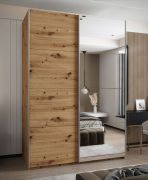Armadio ad ante scorrevoli "Tampa", color rovere Artisan, 2 ante scorrevoli, 11 scomparti, 2 barre appendiabiti, 1 specchio, Sistema "Soft-Close", 245,5 x 170 x 64 cm