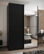 Armadio ad ante scorrevoli "Tampa", nero, 2 ante scorrevoli, 11 scomparti, 2 barre appendiabiti, 1 specchio, Sistema "Soft-Close", 245,5 x 170 x 64 cm