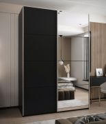 Armadio ad ante scorrevoli "Tampa", nero, 2 ante scorrevoli, 11 scomparti, 2 barre appendiabiti, 1 specchio, Sistema "Soft-Close", 245,5 x 170 x 64 cm