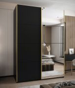 Armadio ad ante scorrevoli "Tampa", nero, 2 ante scorrevoli, 11 scomparti, 2 barre appendiabiti, 1 specchio, Sistema "Soft-Close", 245,5 x 170 x 64 cm