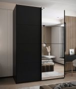 Armadio ad ante scorrevoli "Tampa", nero, 2 ante scorrevoli, 11 scomparti, 2 barre appendiabiti, 1 specchio, Sistema "Soft-Close", 245,5 x 180 x 64 cm