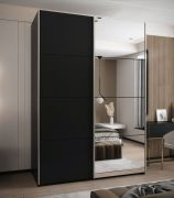 Armadio ad ante scorrevoli "Tampa", nero, 2 ante scorrevoli, 11 scomparti, 2 barre appendiabiti, 1 specchio, Sistema "Soft-Close", 245,5 x 180 x 64 cm