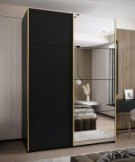Armadio ad ante scorrevoli "Tampa", nero, 2 ante scorrevoli, 11 scomparti, 2 barre appendiabiti, 1 specchio, Sistema "Soft-Close", 245,5 x 180 x 64 cm