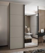 Armadio ad ante scorrevoli "Tampa", color cashmere, 2 ante scorrevoli, 11 scomparti, 2 barre appendiabiti, 1 specchio, Sistema "Soft-Close", 245,5 x 180 x 64 cm