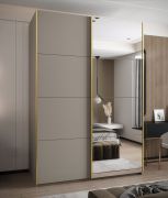 Armadio ad ante scorrevoli "Tampa", color cashmere, 2 ante scorrevoli, 11 scomparti, 2 barre appendiabiti, 1 specchio, Sistema "Soft-Close", 245,5 x 180 x 64 cm
