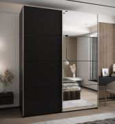 Armadio ad ante scorrevoli "Tampa", nero, 2 ante scorrevoli, 11 scomparti, 2 barre appendiabiti, 1 specchio, Sistema "Soft-Close", 245,5 x 190 x 64 cm