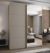 Armadio ad ante scorrevoli "Tampa", color cashmere, 2 ante scorrevoli, 11 scomparti, 2 barre appendiabiti, 1 specchio, Sistema "Soft-Close", 245,5 x 190 x 64 cm