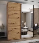 Armadio ad ante scorrevoli "Tampa", color rovere Artisan, 2 ante scorrevoli, 11 scomparti, 2 barre appendiabiti, 1 specchio, Sistema "Soft-Close", 245,5 x 200 x 64 cm