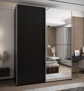 Armadio ad ante scorrevoli "Tampa", nero, 2 ante scorrevoli, 11 scomparti, 2 barre appendiabiti, 1 specchio, Sistema "Soft-Close", 245,5 x 200 x 64 cm