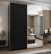 Armadio ad ante scorrevoli "Tampa", nero, 2 ante scorrevoli, 11 scomparti, 2 barre appendiabiti, 1 specchio, Sistema "Soft-Close", 245,5 x 200 x 64 cm