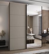 Armadio ad ante scorrevoli "Tampa", color cashmere, 2 ante scorrevoli, 11 scomparti, 2 barre appendiabiti, 1 specchio, Sistema "Soft-Close", 245,5 x 200 x 64 cm