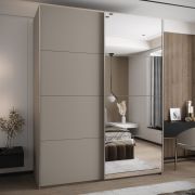 Armadio ad ante scorrevoli "Tampa", color cashmere, 2 ante scorrevoli, 11 scomparti, 2 barre appendiabiti, 1 specchio, Sistema "Soft-Close", 245,5 x 200 x 64 cm