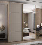 Armadio ad ante scorrevoli "Tampa", color cashmere, 2 ante scorrevoli, 11 scomparti, 2 barre appendiabiti, 1 specchio, Sistema "Soft-Close", 245,5 x 200 x 64 cm