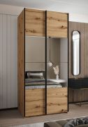 Armadio ad ante scorrevoli "Tampa", color rovere Artisan, 2 ante scorrevoli, 6 scomparti, 2 barre appendiabiti, 1 specchio, Sistema "Soft-Close", 245,5 x 100 x 64 cm