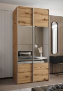 Armadio ad ante scorrevoli "Tampa", color rovere Artisan, 2 ante scorrevoli, 6 scomparti, 2 barre appendiabiti, 1 specchio, Sistema "Soft-Close", 245,5 x 100 x 64 cm