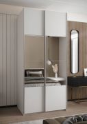 Armadio ad ante scorrevoli "Tampa", bianco, 2 ante scorrevoli, 6 scomparti, 2 barre appendiabiti, 1 specchio, Sistema "Soft-Close", 245,5 x 100 x 64 cm