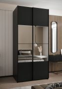 Armadio ad ante scorrevoli "Tampa", nero, 2 ante scorrevoli, 6 scomparti, 2 barre appendiabiti, 1 specchio, Sistema "Soft-Close", 245,5 x 100 x 64 cm