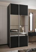 Armadio ad ante scorrevoli "Tampa", color cashmere, 2 ante scorrevoli, 6 scomparti, 2 barre appendiabiti, 1 specchio, Sistema "Soft-Close", 245,5 x 100 x 64 cm