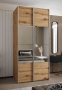 Armadio ad ante scorrevoli "Tampa", color rovere Artisan, 2 ante scorrevoli, 6 scomparti, 2 barre appendiabiti, 1 specchio, Sistema "Soft-Close", 245,5 x 110 x 64 cm