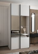 Armadio ad ante scorrevoli "Tampa", bianco, 2 ante scorrevoli, 6 scomparti, 2 barre appendiabiti, 1 specchio, Sistema "Soft-Close", 245,5 x 110 x 64 cm