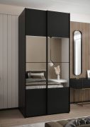 Armadio ad ante scorrevoli "Tampa", nero, 2 ante scorrevoli, 6 scomparti, 2 barre appendiabiti, 1 specchio, Sistema "Soft-Close", 245,5 x 110 x 64 cm