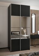 Armadio ad ante scorrevoli "Tampa", nero, 2 ante scorrevoli, 6 scomparti, 2 barre appendiabiti, 1 specchio, Sistema "Soft-Close", 245,5 x 110 x 64 cm