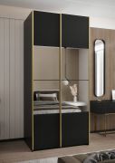Armadio ad ante scorrevoli "Tampa", nero, 2 ante scorrevoli, 6 scomparti, 2 barre appendiabiti, 1 specchio, Sistema "Soft-Close", 245,5 x 110 x 64 cm