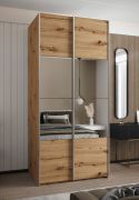 Armadio ad ante scorrevoli "Tampa", color rovere Artisan, 2 ante scorrevoli, 6 scomparti, 2 barre appendiabiti, 1 specchio, Sistema "Soft-Close", 245,5 x 120 x 64 cm