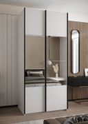 Armadio ad ante scorrevoli "Tampa", bianco, 2 ante scorrevoli, 6 scomparti, 2 barre appendiabiti, 1 specchio, Sistema "Soft-Close", 245,5 x 120 x 64 cm