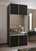 Armadio ad ante scorrevoli "Tampa", nero, 2 ante scorrevoli, 6 scomparti, 2 barre appendiabiti, 1 specchio, Sistema "Soft-Close", 245,5 x 120 x 64 cm