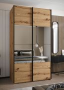 Armadio ad ante scorrevoli "Tampa", color rovere Artisan, 2 ante scorrevoli, 6 scomparti, 2 barre appendiabiti, 1 specchio, Sistema "Soft-Close", 245,5 x 130 x 64 cm