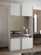 Armadio ad ante scorrevoli "Tampa", bianco, 2 ante scorrevoli, 6 scomparti, 2 barre appendiabiti, 1 specchio, Sistema "Soft-Close", 245,5 x 130 x 64 cm
