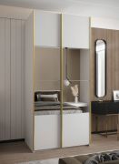 Armadio ad ante scorrevoli "Tampa", bianco, 2 ante scorrevoli, 6 scomparti, 2 barre appendiabiti, 1 specchio, Sistema "Soft-Close", 245,5 x 130 x 64 cm