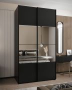 Armadio ad ante scorrevoli "Tampa", nero, 2 ante scorrevoli, 6 scomparti, 2 barre appendiabiti, 1 specchio, Sistema "Soft-Close", 245,5 x 130 x 64 cm