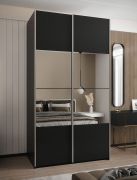 Armadio ad ante scorrevoli "Tampa", nero, 2 ante scorrevoli, 6 scomparti, 2 barre appendiabiti, 1 specchio, Sistema "Soft-Close", 245,5 x 130 x 64 cm