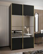 Armadio ad ante scorrevoli "Tampa", nero, 2 ante scorrevoli, 6 scomparti, 2 barre appendiabiti, 1 specchio, Sistema "Soft-Close", 245,5 x 130 x 64 cm