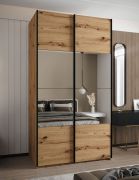 Armadio ad ante scorrevoli "Tampa", color rovere Artisan, 2 ante scorrevoli, 6 scomparti, 2 barre appendiabiti, 1 specchio, Sistema "Soft-Close", 245,5 x 140 x 64 cm