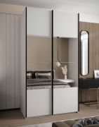 Armadio ad ante scorrevoli "Tampa", bianco, 2 ante scorrevoli, 6 scomparti, 2 barre appendiabiti, 1 specchio, Sistema "Soft-Close", 245,5 x 140 x 64 cm