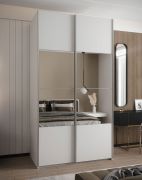 Armadio ad ante scorrevoli "Tampa", bianco, 2 ante scorrevoli, 6 scomparti, 2 barre appendiabiti, 1 specchio, Sistema "Soft-Close", 245,5 x 140 x 64 cm