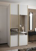 Armadio ad ante scorrevoli "Tampa", bianco, 2 ante scorrevoli, 6 scomparti, 2 barre appendiabiti, 1 specchio, Sistema "Soft-Close", 245,5 x 140 x 64 cm
