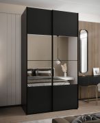 Armadio ad ante scorrevoli "Tampa", nero, 2 ante scorrevoli, 6 scomparti, 2 barre appendiabiti, 1 specchio, Sistema "Soft-Close", 245,5 x 140 x 64 cm