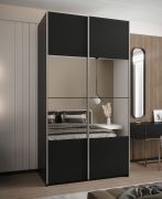 Armadio ad ante scorrevoli "Tampa", nero, 2 ante scorrevoli, 6 scomparti, 2 barre appendiabiti, 1 specchio, Sistema "Soft-Close", 245,5 x 140 x 64 cm